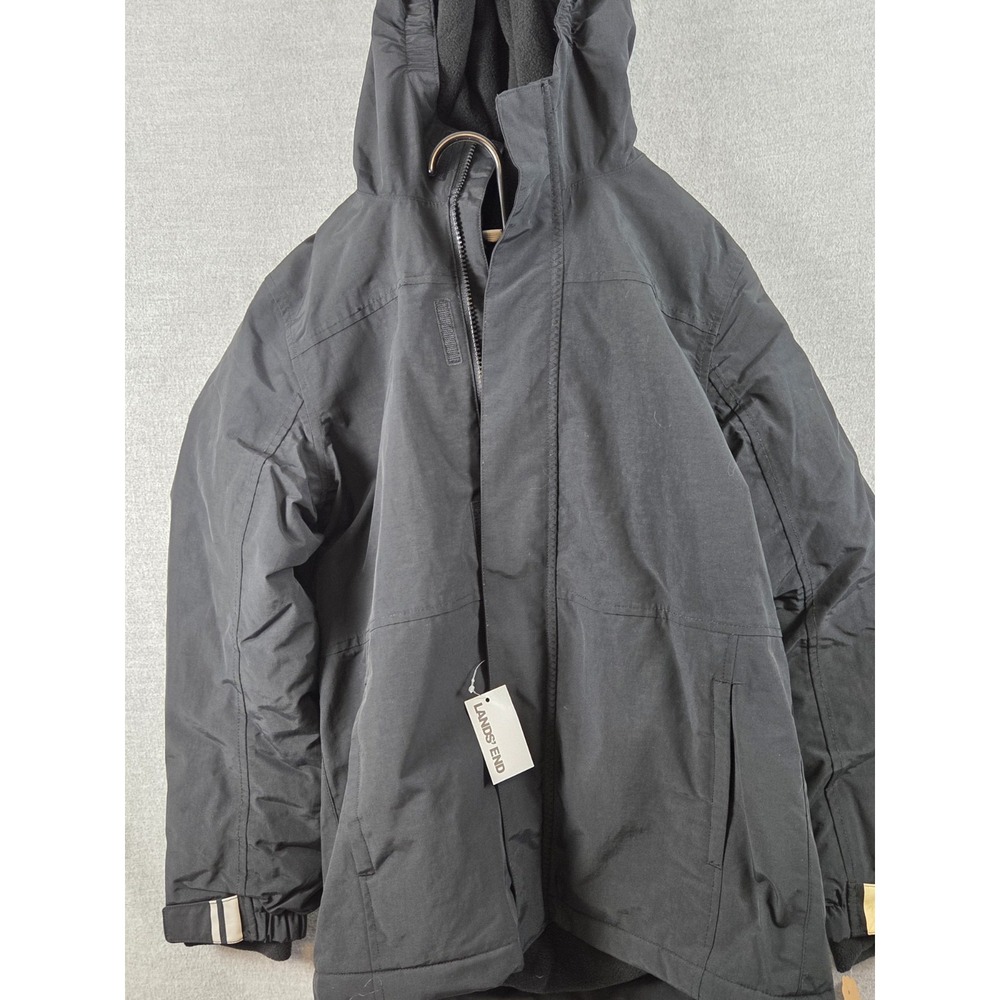 Lands End Boys L Squall Winter Parka Jacket Coat Black Grow A Long Hooded NEW